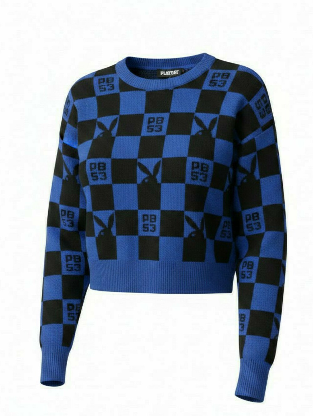 Playboy Blue and Black Cropped Sweater Size Medium